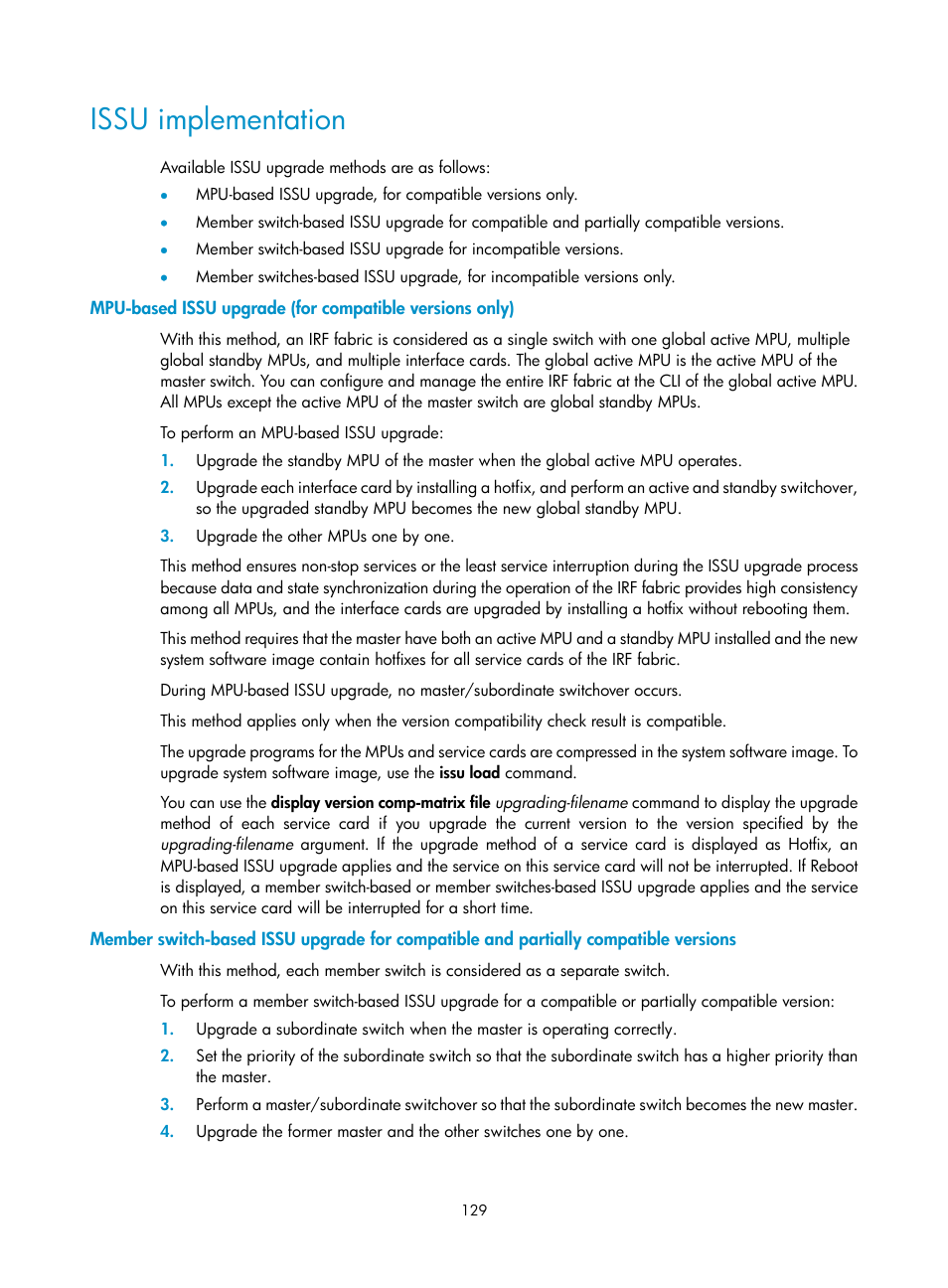 Issu implementation | H3C Technologies H3C S12500 Series Switches User Manual | Page 141 / 237