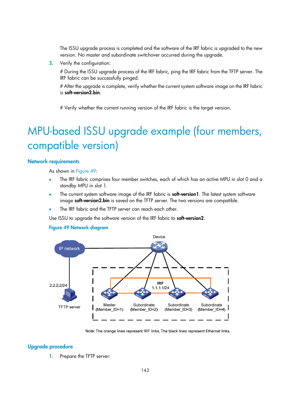 Network requirements, Upgrade procedure | H3C Technologies H3C S12500 Series Switches User Manual | Page 155 / 237