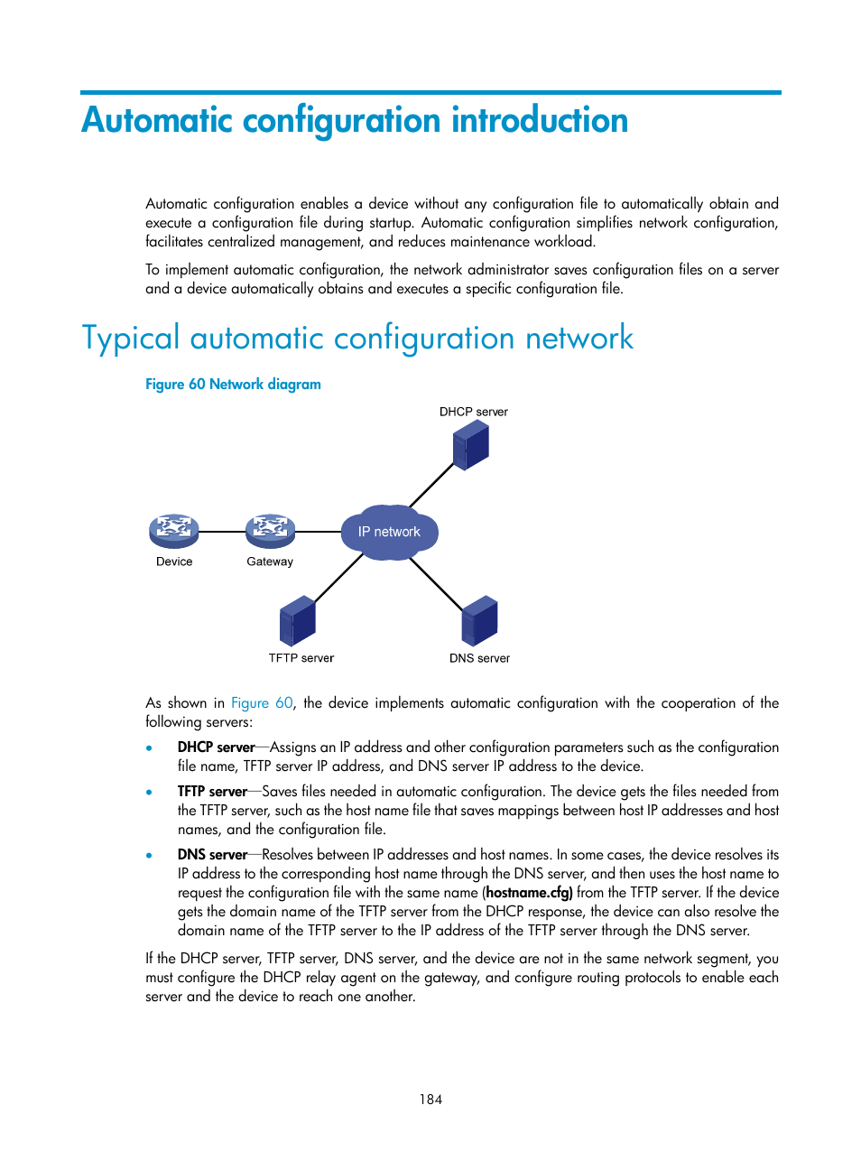 Automatic configuration introduction, Typical automatic configuration network | H3C Technologies H3C S12500 Series Switches User Manual | Page 196 / 237