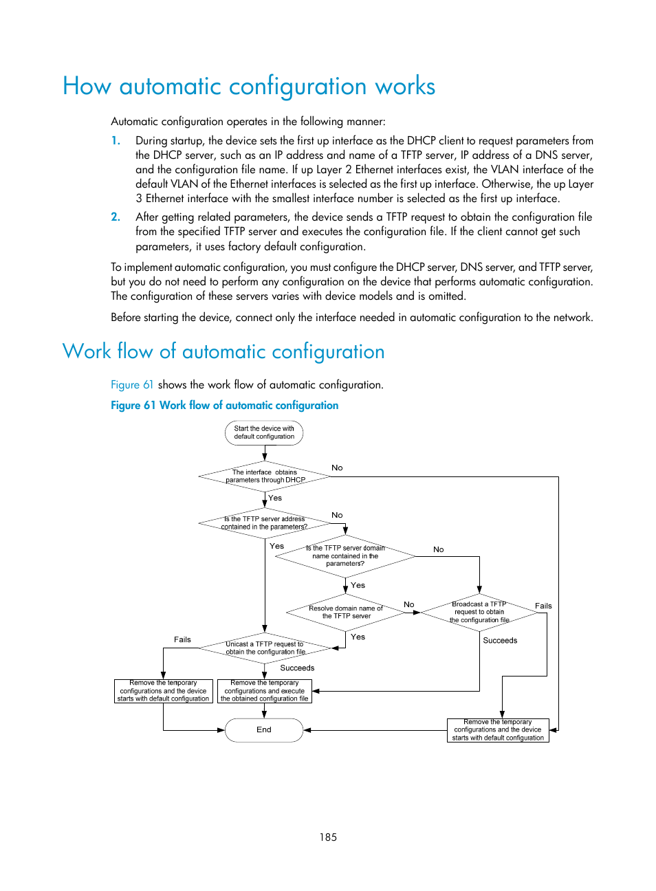 How automatic configuration works, Work flow of automatic configuration | H3C Technologies H3C S12500 Series Switches User Manual | Page 197 / 237
