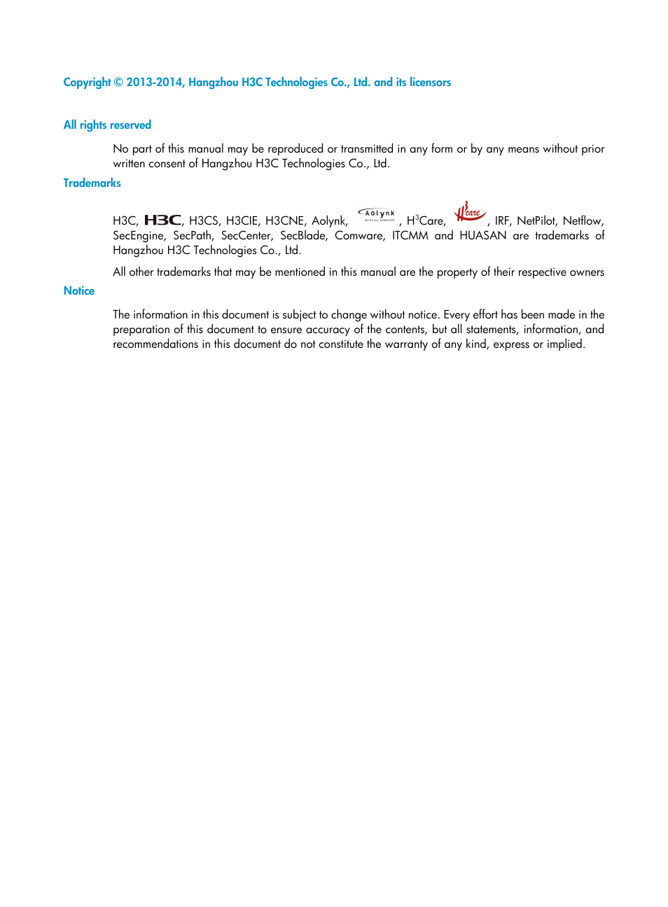 H3C Technologies H3C S12500 Series Switches User Manual | Page 2 / 237