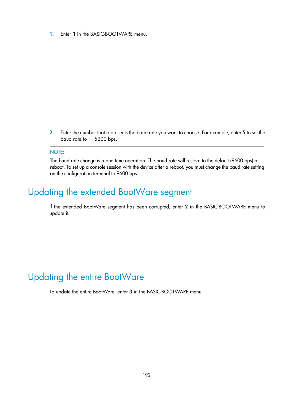Updating the extended bootware segment, Updating the entire bootware | H3C Technologies H3C S12500 Series Switches User Manual | Page 204 / 237