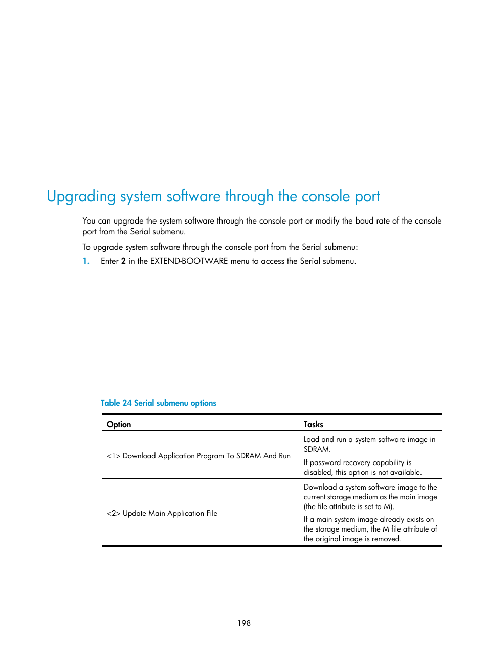 Upgrading system software through the console port | H3C Technologies H3C S12500 Series Switches User Manual | Page 210 / 237