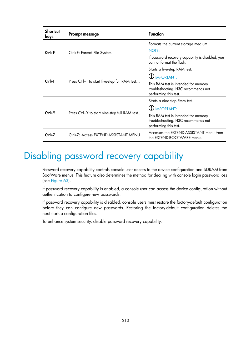 Disabling password recovery capability | H3C Technologies H3C S12500 Series Switches User Manual | Page 225 / 237