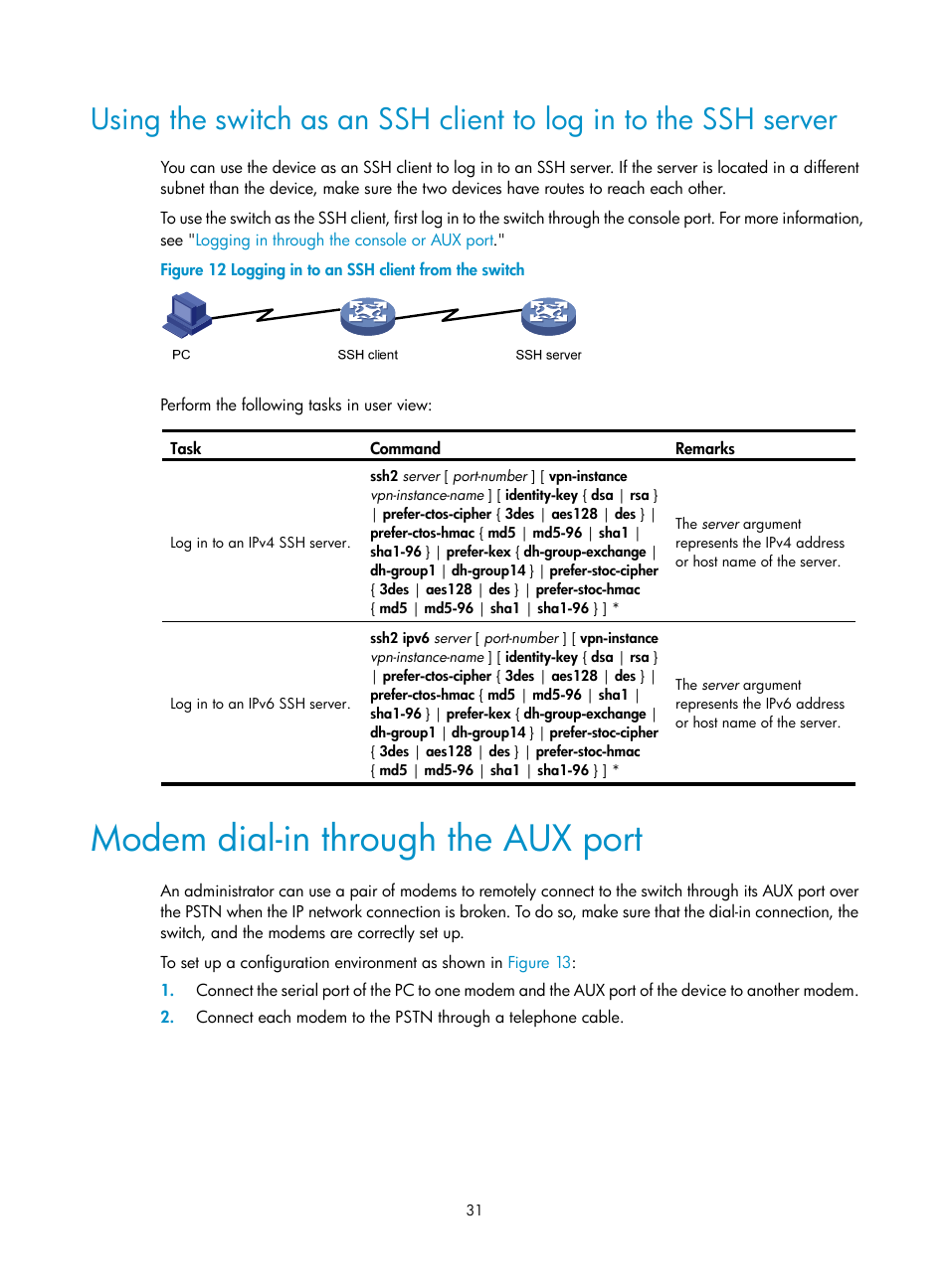 Modem dial-in through the aux port | H3C Technologies H3C S12500 Series Switches User Manual | Page 43 / 237