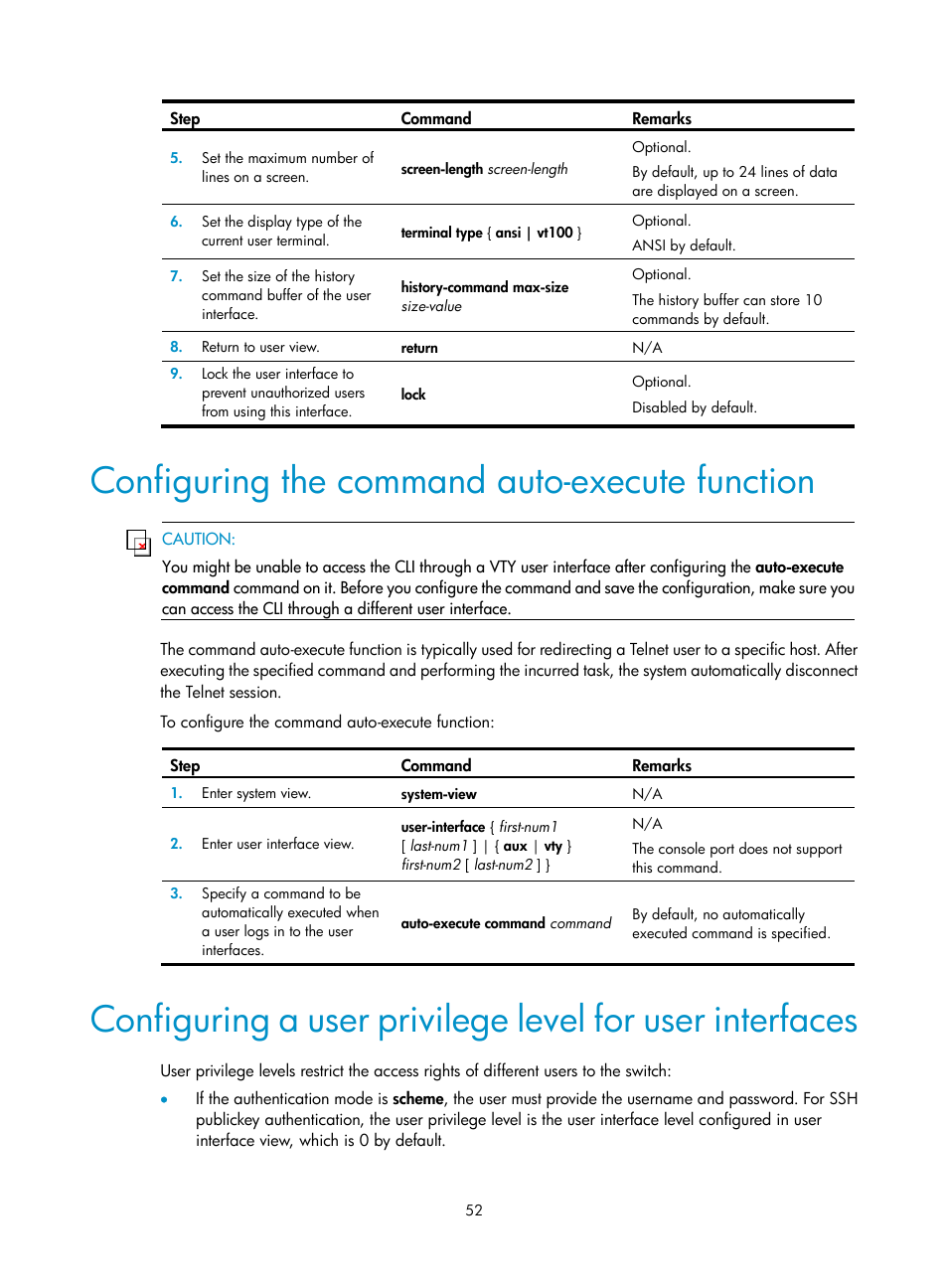 Configuring the command auto-execute function, Ls, see, Configuring a user privilege level for user | Interfaces | H3C Technologies H3C S12500 Series Switches User Manual | Page 64 / 237
