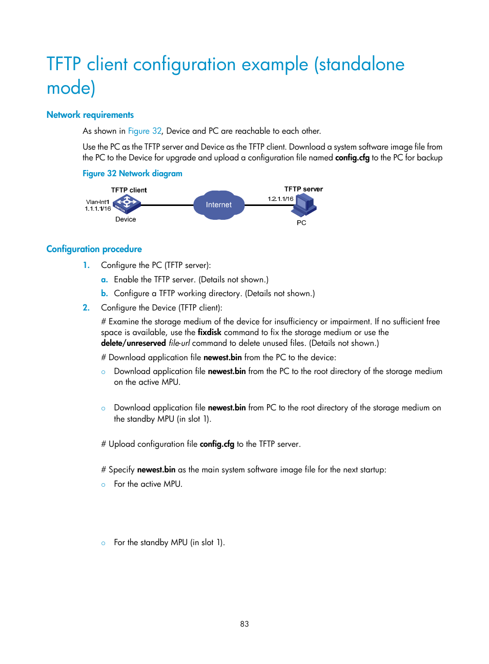Network requirements, Configuration procedure | H3C Technologies H3C S12500 Series Switches User Manual | Page 95 / 237