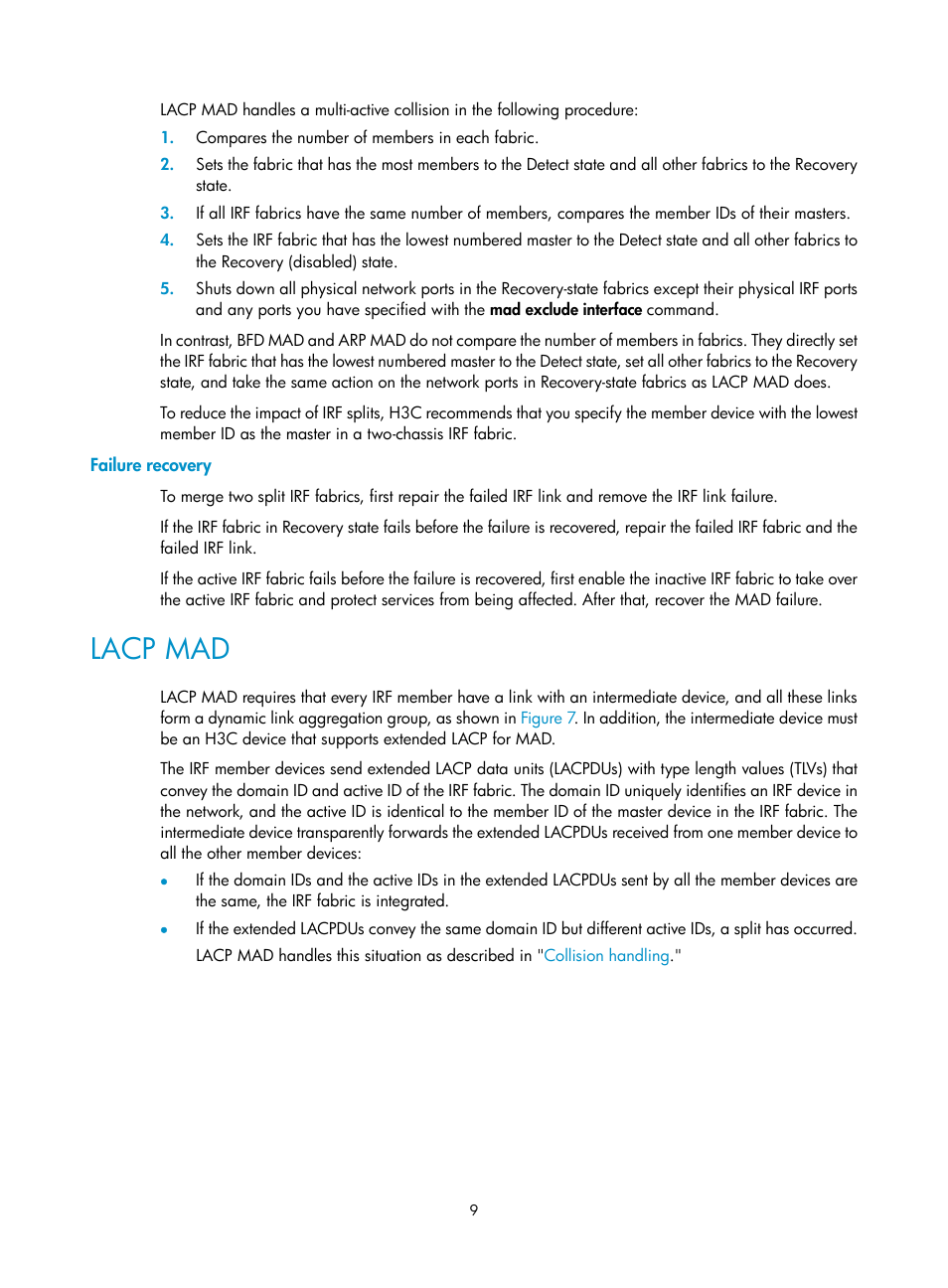 Failure recovery, Lacp mad | H3C Technologies H3C S12500 Series Switches User Manual | Page 17 / 64