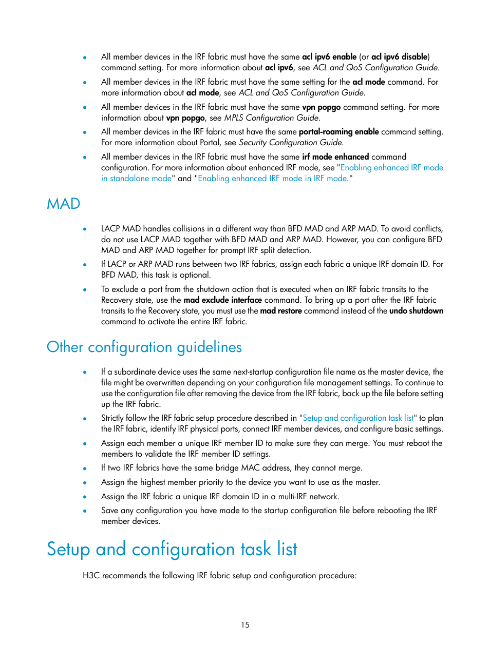 Other configuration guidelines, Setup and configuration task list | H3C Technologies H3C S12500 Series Switches User Manual | Page 23 / 64
