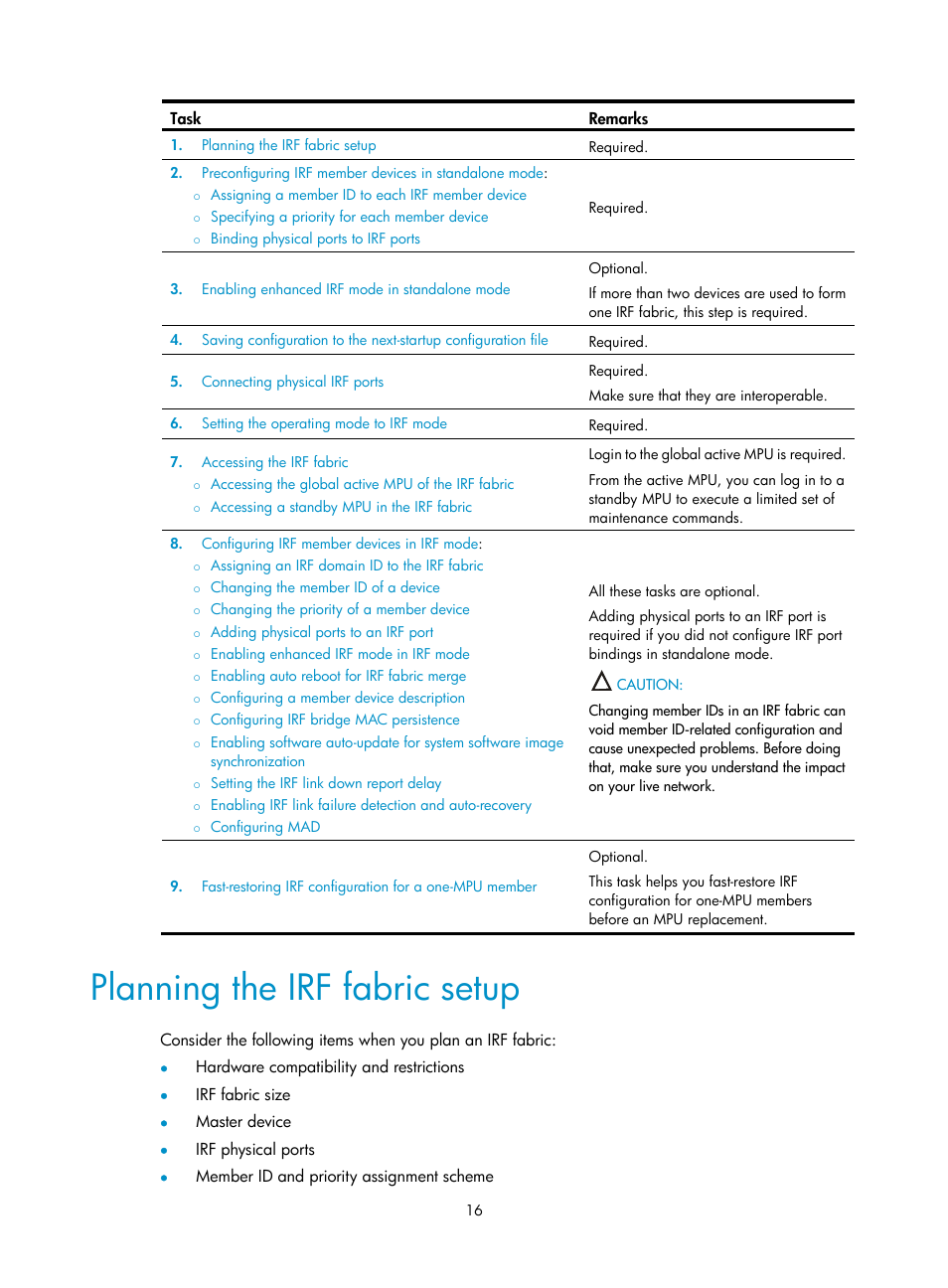 Planning the irf fabric setup | H3C Technologies H3C S12500 Series Switches User Manual | Page 24 / 64