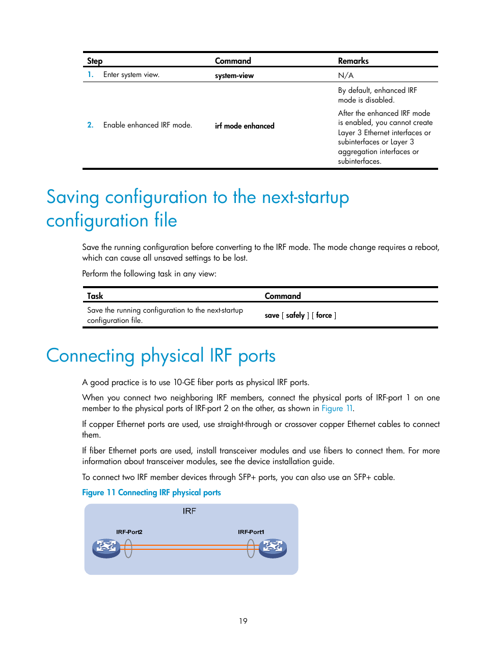 Connecting physical irf ports | H3C Technologies H3C S12500 Series Switches User Manual | Page 27 / 64