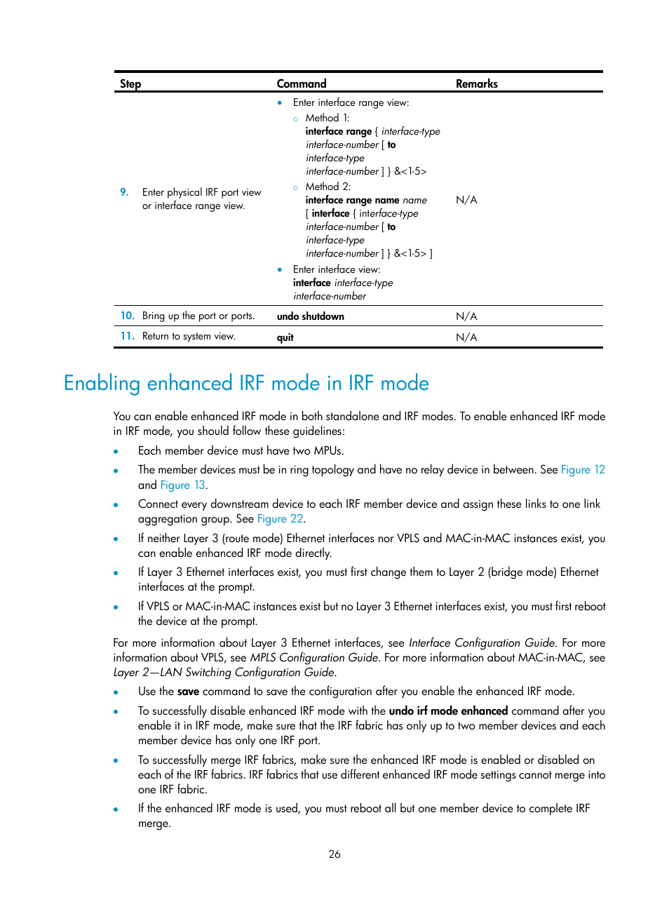 Enabling enhanced irf mode in irf mode | H3C Technologies H3C S12500 Series Switches User Manual | Page 34 / 64