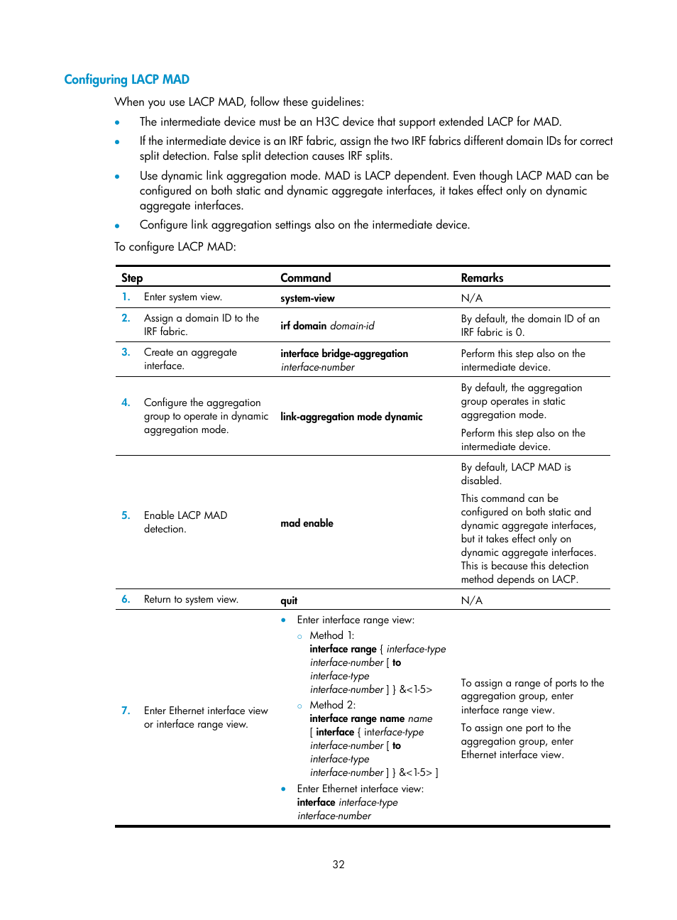 Configuring lacp mad | H3C Technologies H3C S12500 Series Switches User Manual | Page 40 / 64