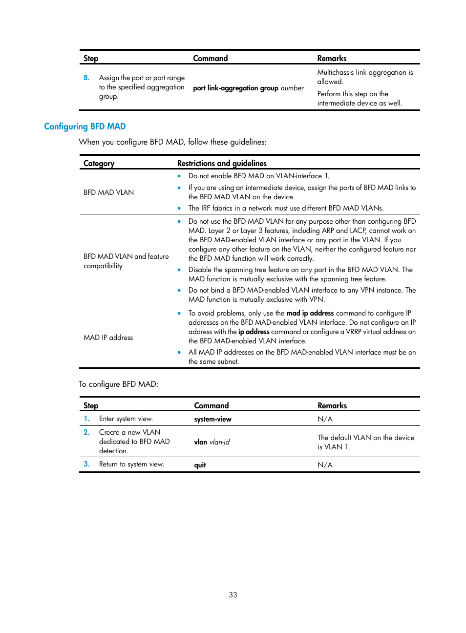 Configuring bfd mad | H3C Technologies H3C S12500 Series Switches User Manual | Page 41 / 64