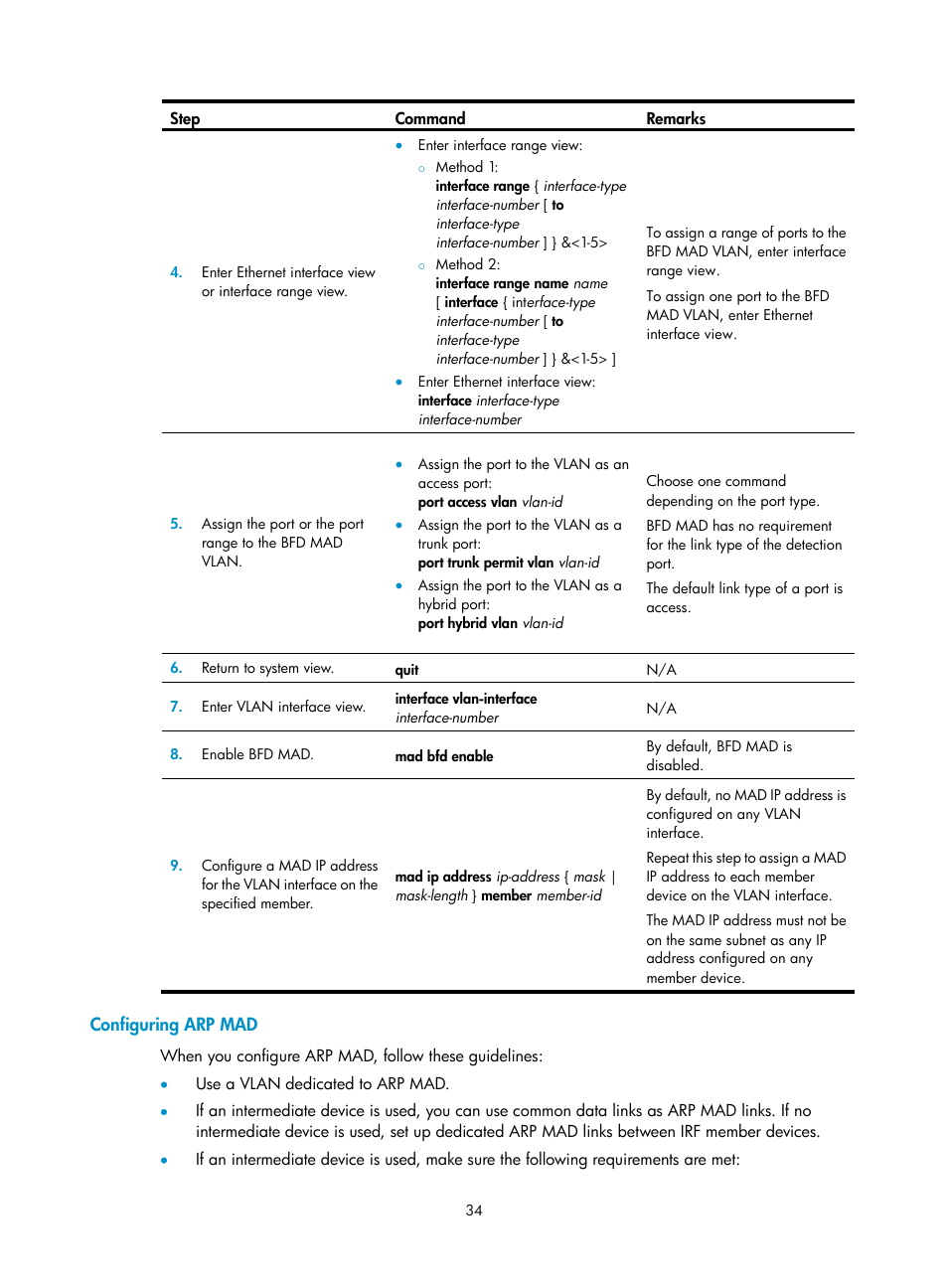 Configuring arp mad | H3C Technologies H3C S12500 Series Switches User Manual | Page 42 / 64