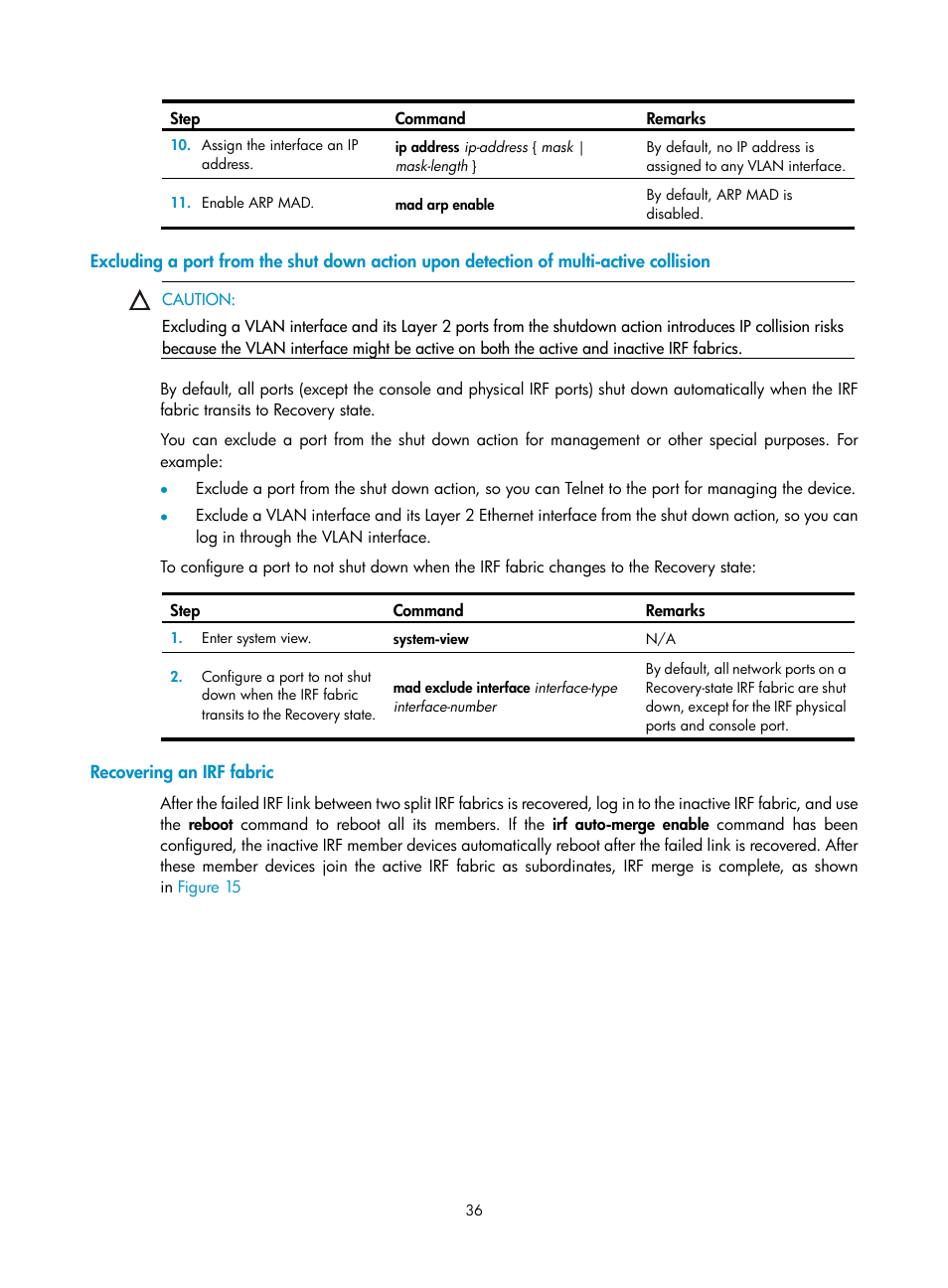 Recovering an irf fabric | H3C Technologies H3C S12500 Series Switches User Manual | Page 44 / 64