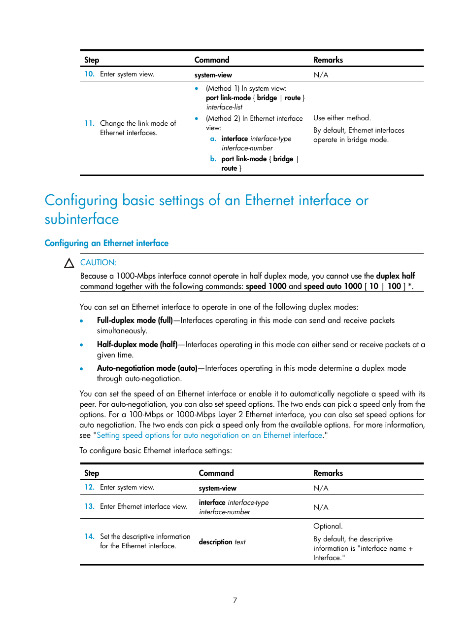 Configuring an ethernet interface | H3C Technologies H3C S12500 Series Switches User Manual | Page 15 / 36