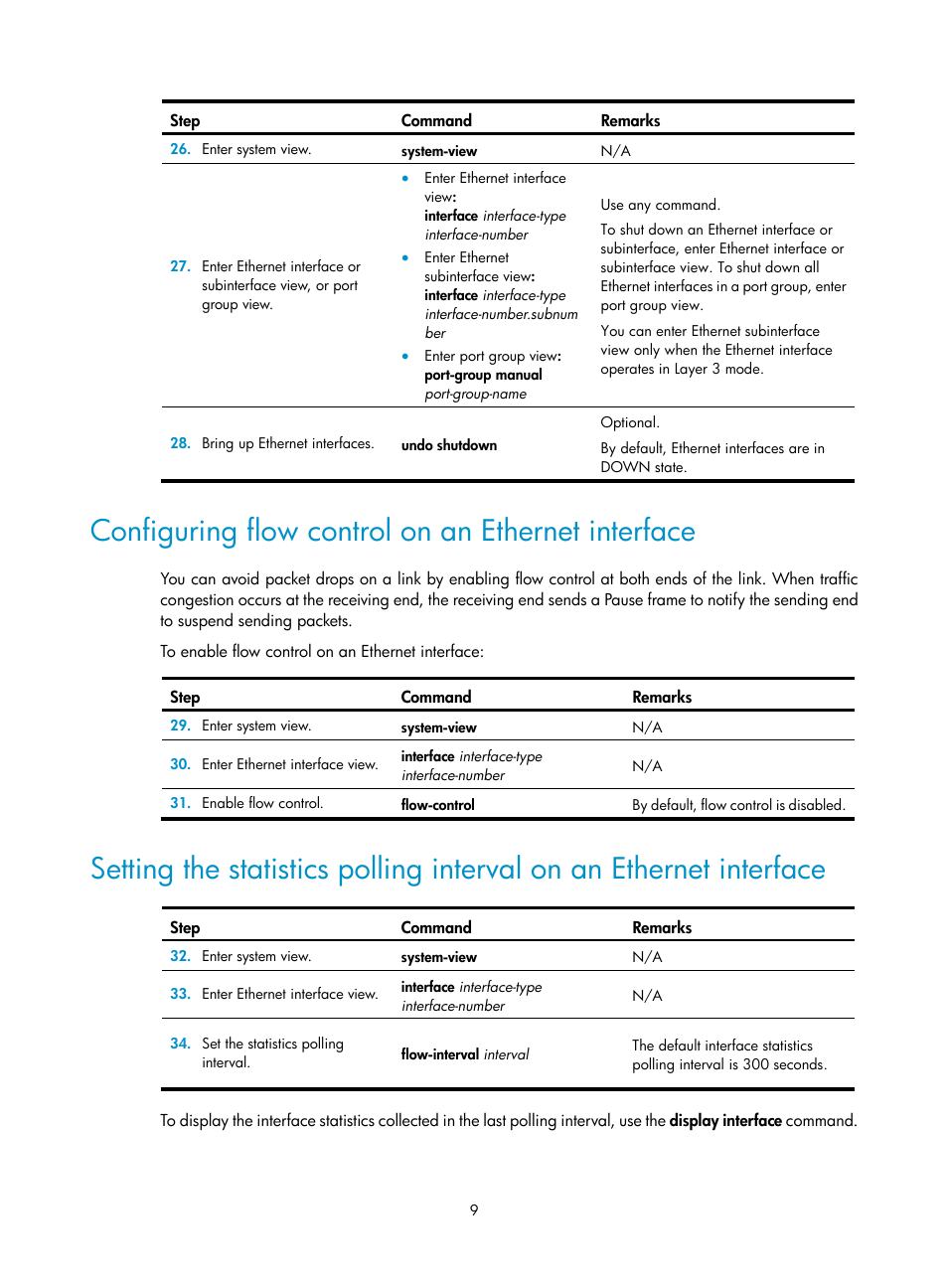 Configuring flow control on an ethernet interface | H3C Technologies H3C S12500 Series Switches User Manual | Page 17 / 36