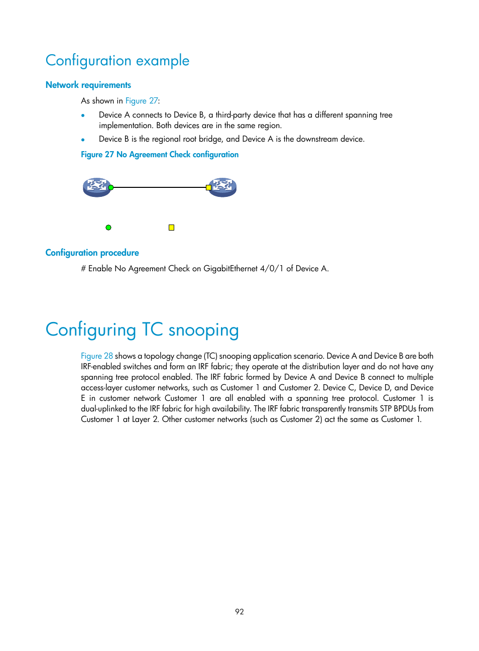 Configuration example, Network requirements, Configuration procedure | Configuring tc snooping | H3C Technologies H3C S12500 Series Switches User Manual | Page 105 / 270
