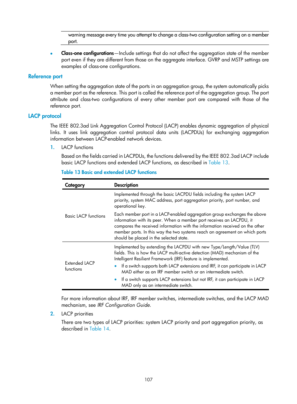 Reference port, Lacp protocol | H3C Technologies H3C S12500 Series Switches User Manual | Page 120 / 270
