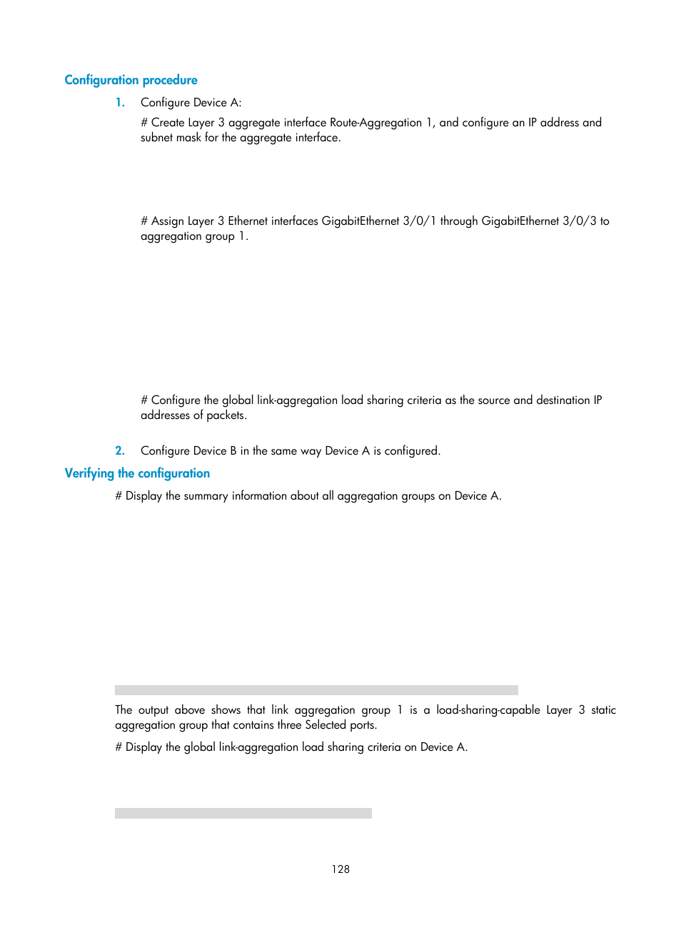 Configuration procedure, Verifying the configuration | H3C Technologies H3C S12500 Series Switches User Manual | Page 141 / 270