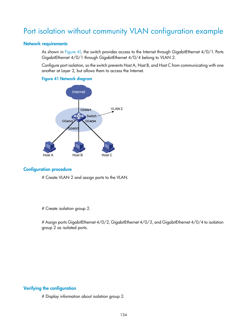 Network requirements, Configuration procedure, Verifying the configuration | H3C Technologies H3C S12500 Series Switches User Manual | Page 147 / 270