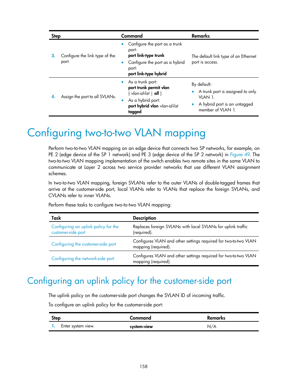 Configuring two-to-two vlan mapping | H3C Technologies H3C S12500 Series Switches User Manual | Page 171 / 270