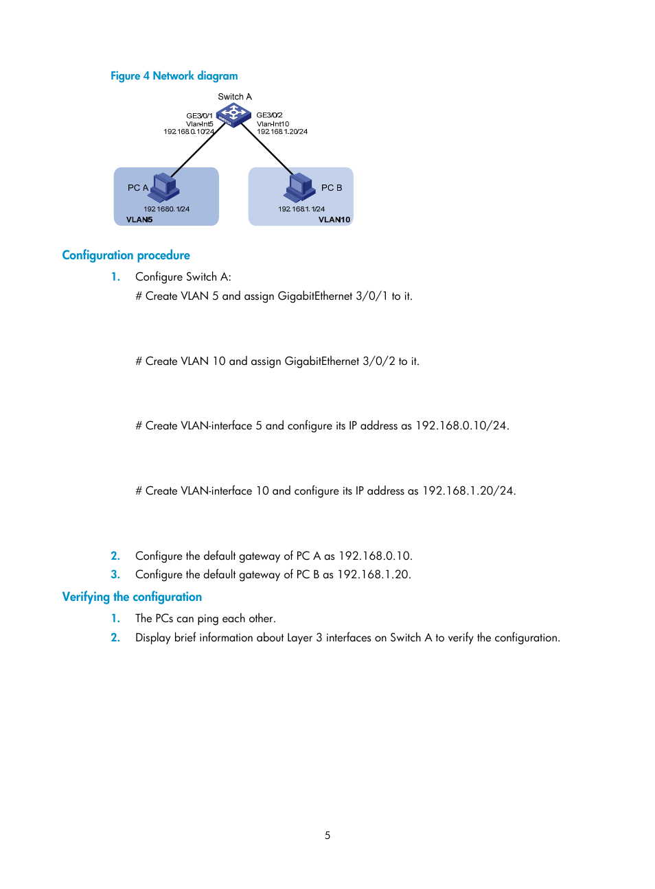 Configuration procedure, Verifying the configuration | H3C Technologies H3C S12500 Series Switches User Manual | Page 18 / 270