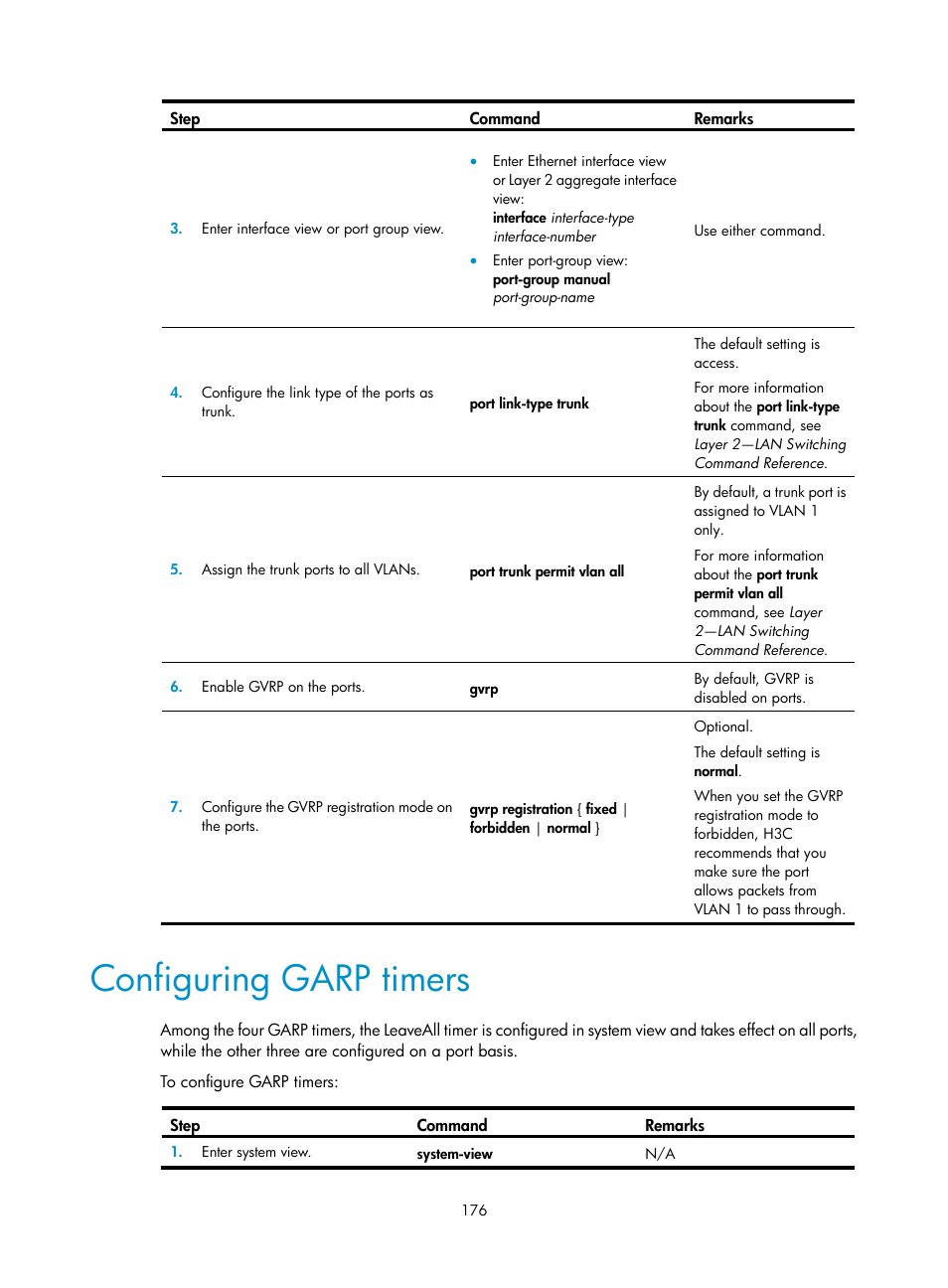 Configuring garp timers | H3C Technologies H3C S12500 Series Switches User Manual | Page 189 / 270