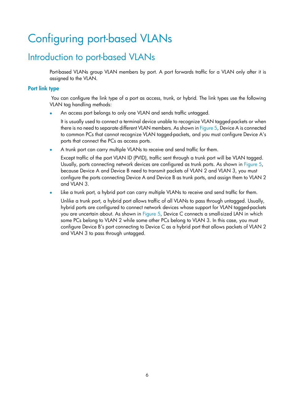 Configuring port-based vlans, Introduction to port-based vlans, Port link type | H3C Technologies H3C S12500 Series Switches User Manual | Page 19 / 270