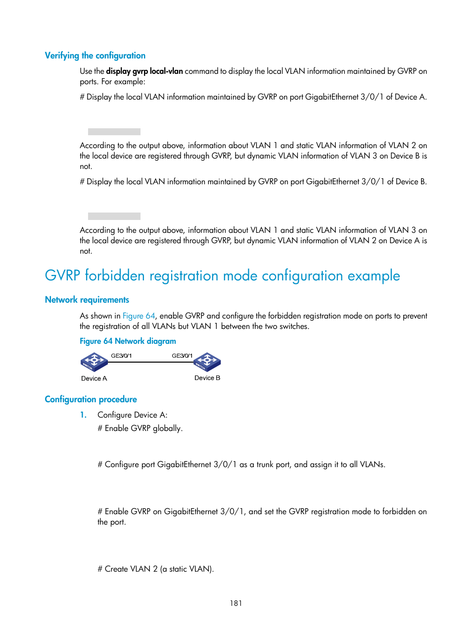 Verifying the configuration, Network requirements, Configuration procedure | H3C Technologies H3C S12500 Series Switches User Manual | Page 194 / 270