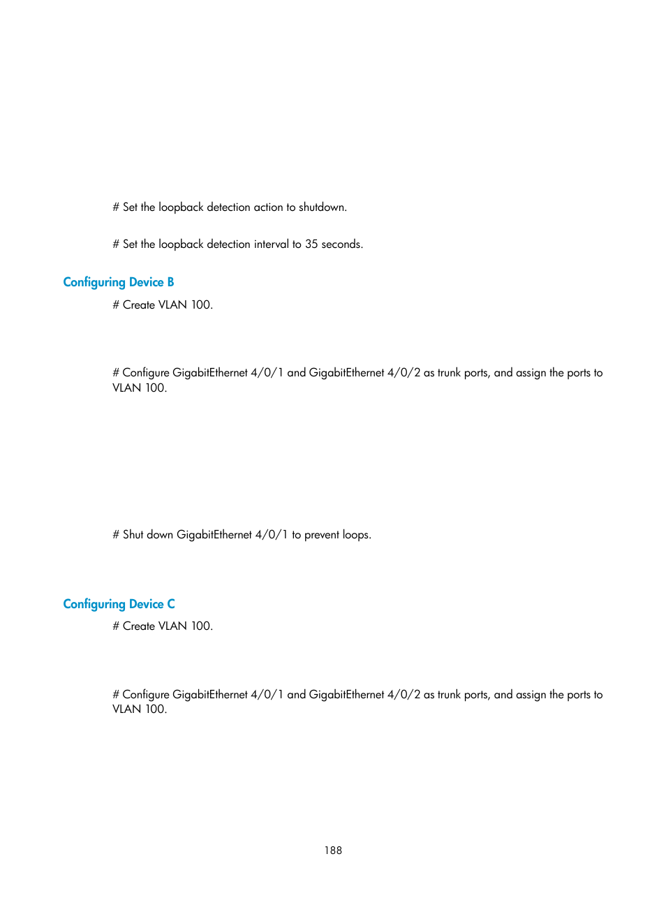 Configuring device b, Configuring device c | H3C Technologies H3C S12500 Series Switches User Manual | Page 201 / 270