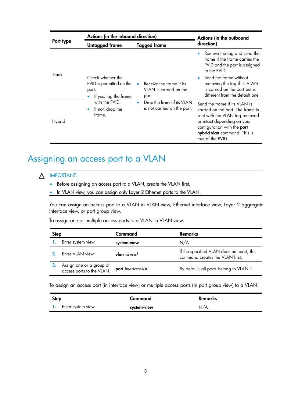 Assigning an access port to a vlan | H3C Technologies H3C S12500 Series Switches User Manual | Page 21 / 270