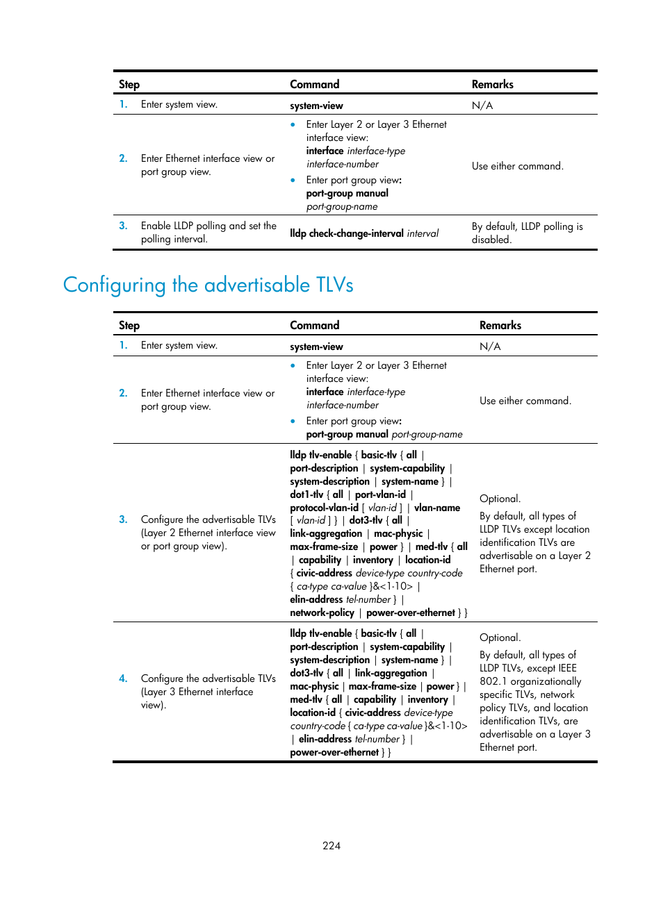 Configuring the advertisable tlvs | H3C Technologies H3C S12500 Series Switches User Manual | Page 237 / 270
