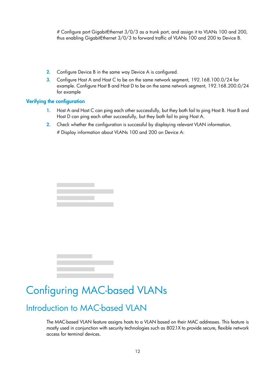 Verifying the configuration, Configuring mac-based vlans, Introduction to mac-based vlan | H3C Technologies H3C S12500 Series Switches User Manual | Page 25 / 270