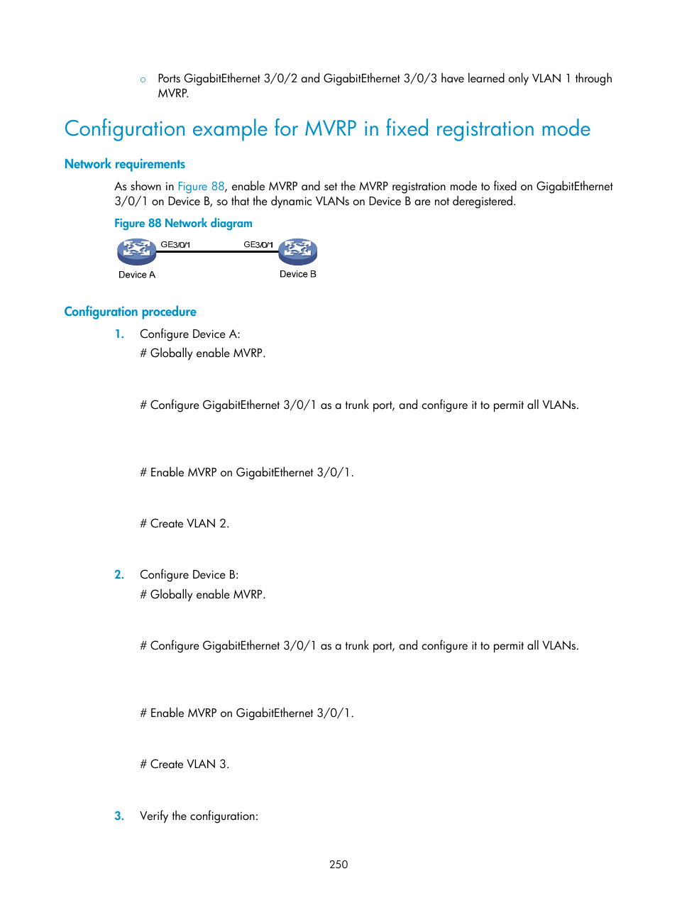 Network requirements, Configuration procedure | H3C Technologies H3C S12500 Series Switches User Manual | Page 263 / 270