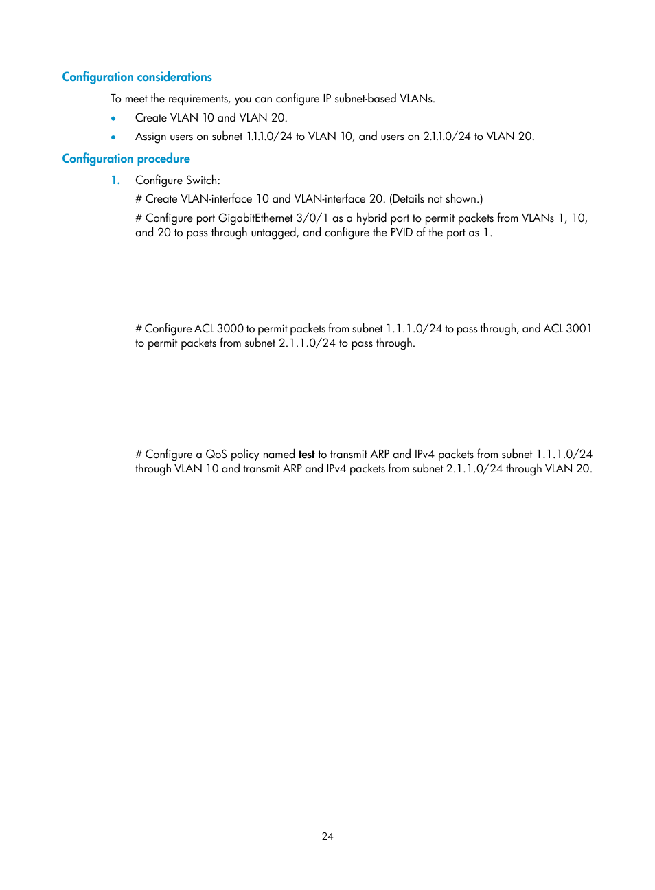Configuration considerations, Configuration procedure | H3C Technologies H3C S12500 Series Switches User Manual | Page 37 / 270