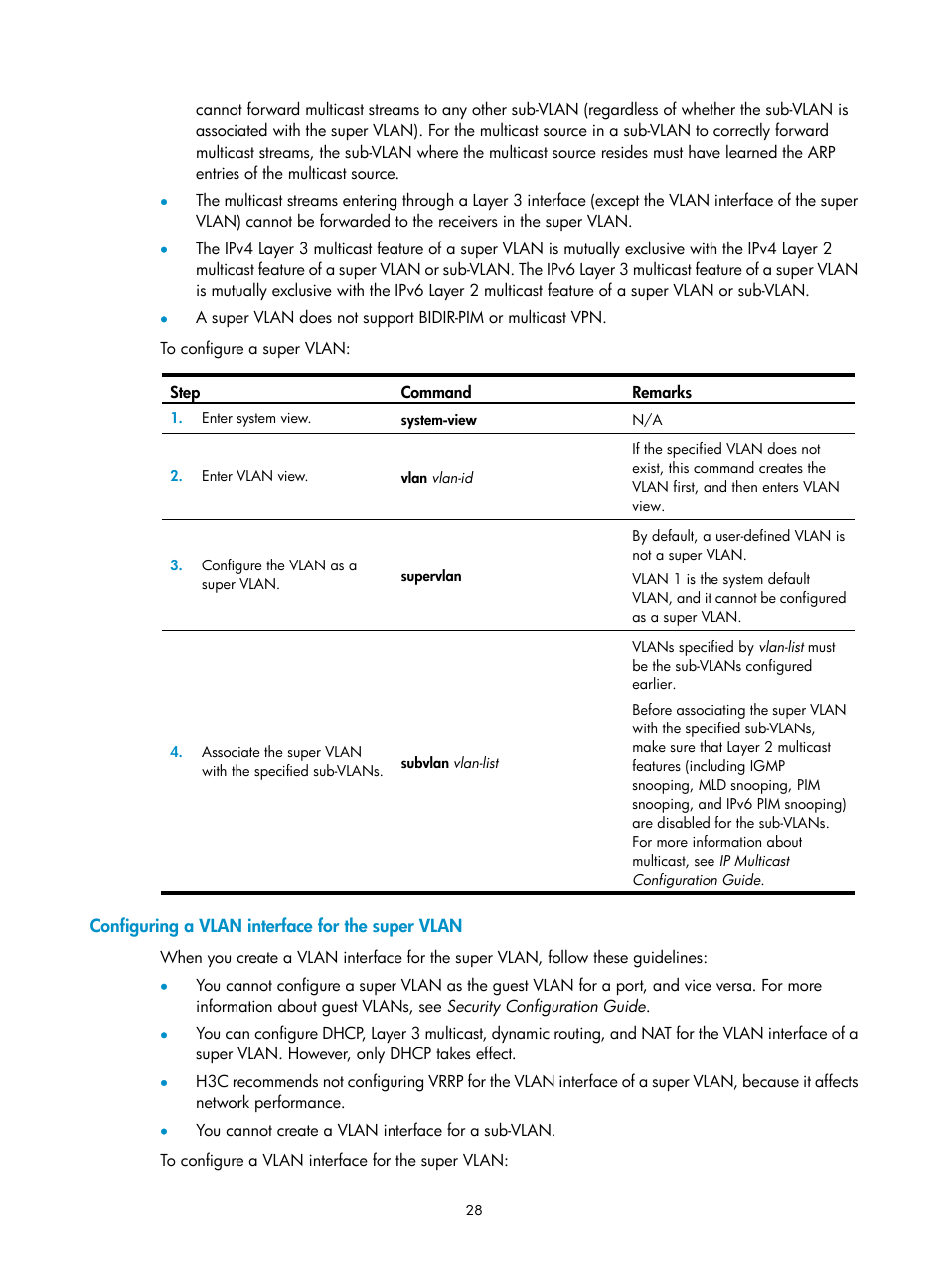 Configuring a vlan interface for the super vlan | H3C Technologies H3C S12500 Series Switches User Manual | Page 41 / 270