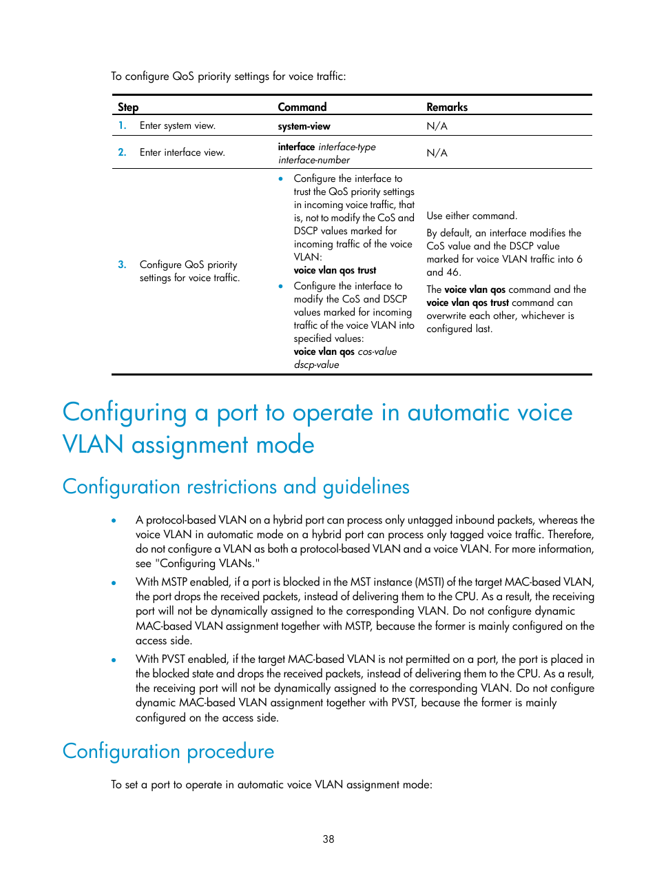 Configuration restrictions and guidelines, Configuration procedure, Ation, see | Mode | H3C Technologies H3C S12500 Series Switches User Manual | Page 51 / 270