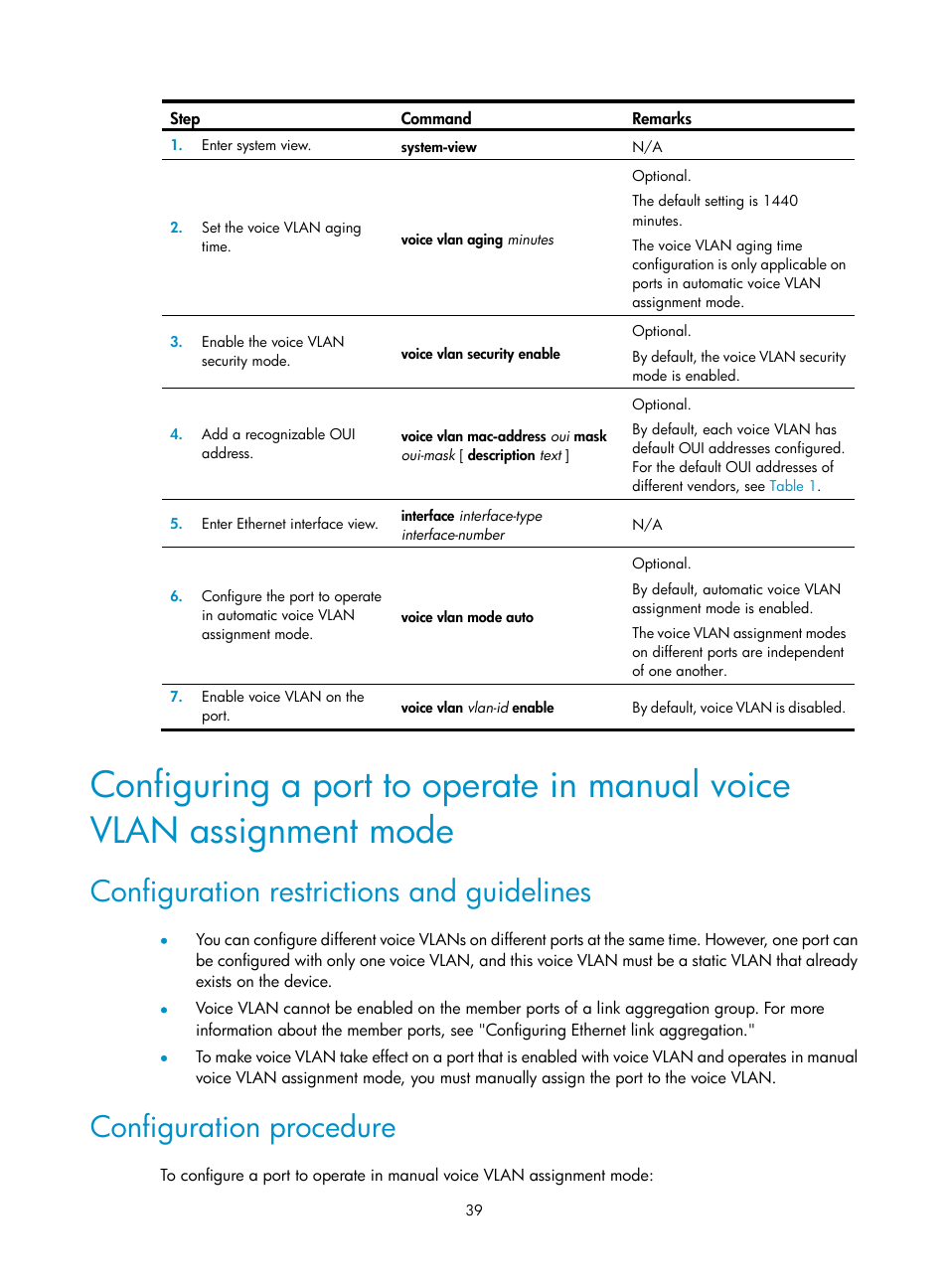 Configuration restrictions and guidelines, Configuration procedure | H3C Technologies H3C S12500 Series Switches User Manual | Page 52 / 270