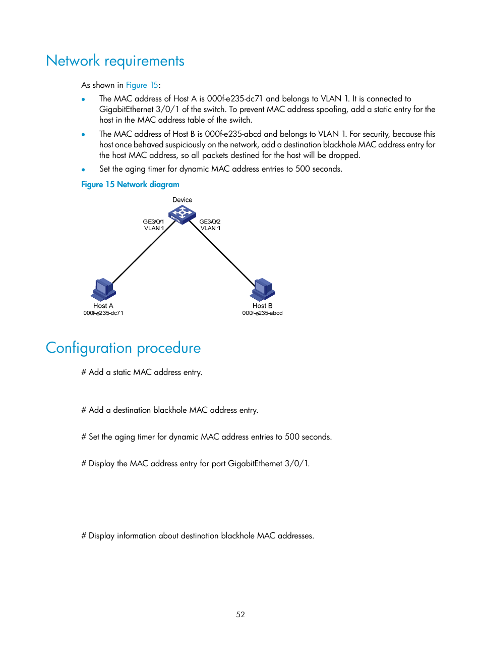 Network requirements, Configuration procedure | H3C Technologies H3C S12500 Series Switches User Manual | Page 65 / 270