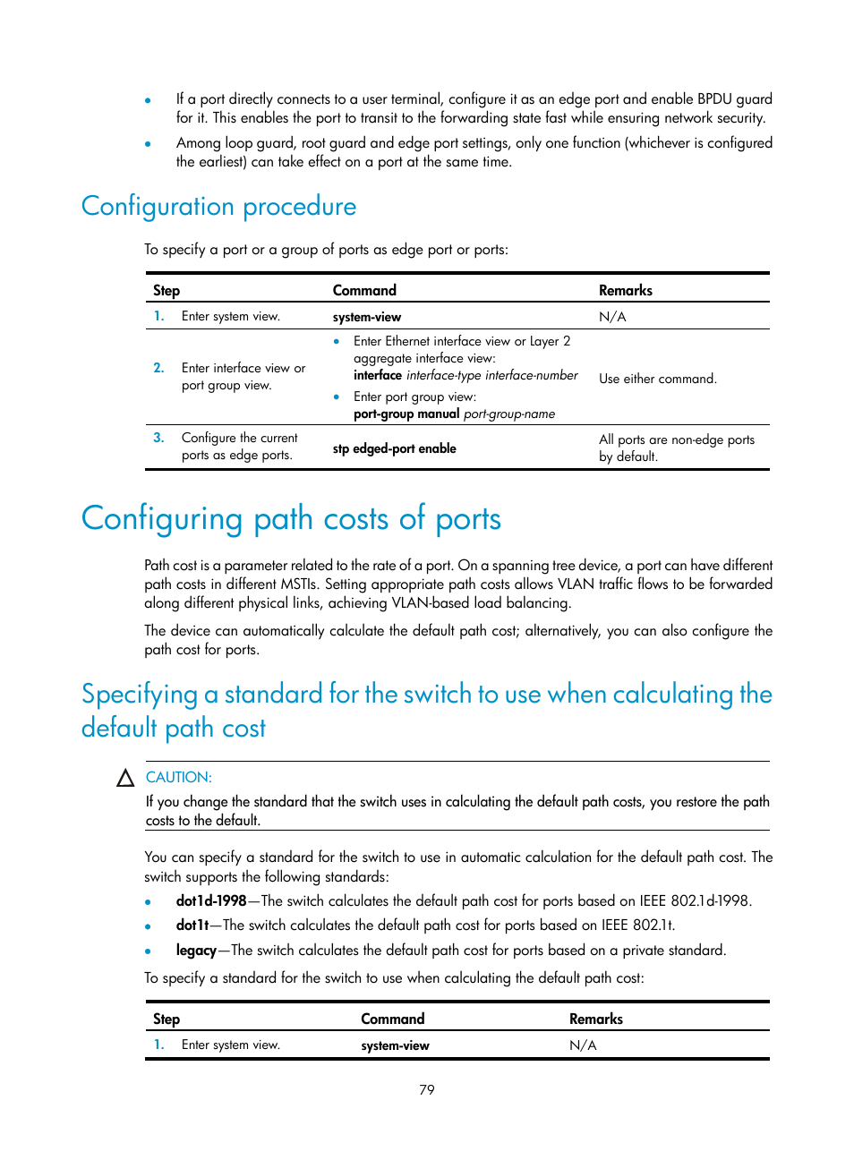 Configuration procedure, Configuring path costs of ports | H3C Technologies H3C S12500 Series Switches User Manual | Page 92 / 270