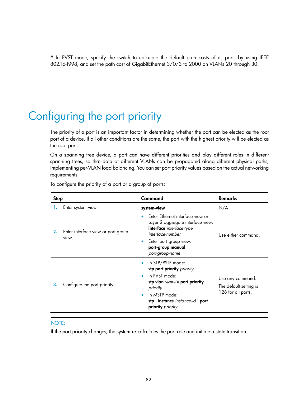 Configuring the port priority | H3C Technologies H3C S12500 Series Switches User Manual | Page 95 / 270