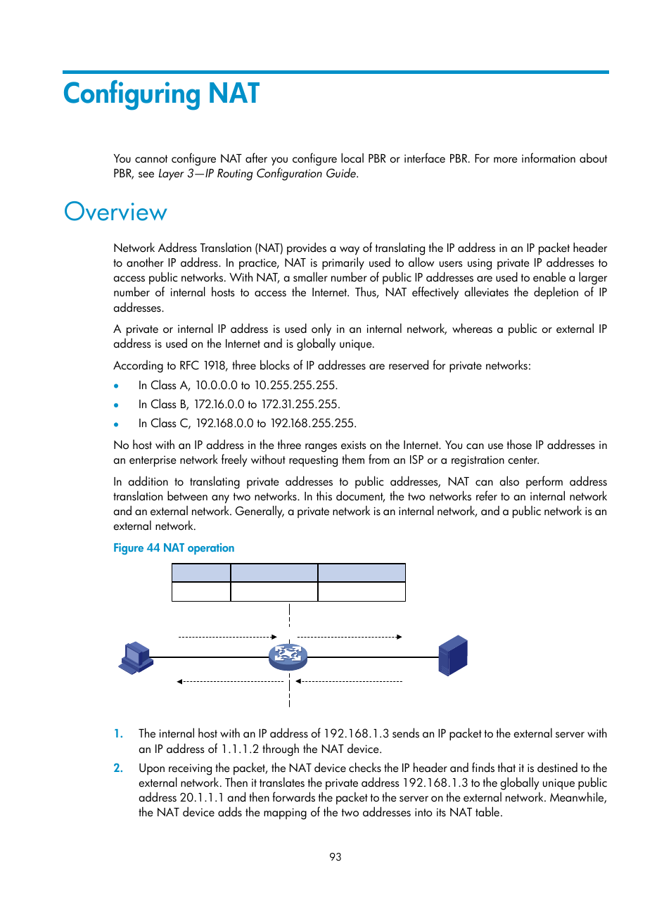 Configuring nat, Overview | H3C Technologies H3C S12500 Series Switches User Manual | Page 107 / 249