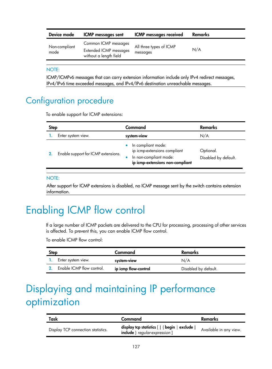Configuration procedure, Enabling icmp flow control | H3C Technologies H3C S12500 Series Switches User Manual | Page 141 / 249
