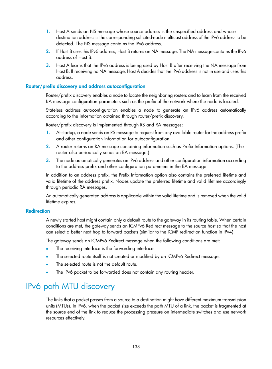 Redirection, Ipv6 path mtu discovery | H3C Technologies H3C S12500 Series Switches User Manual | Page 152 / 249