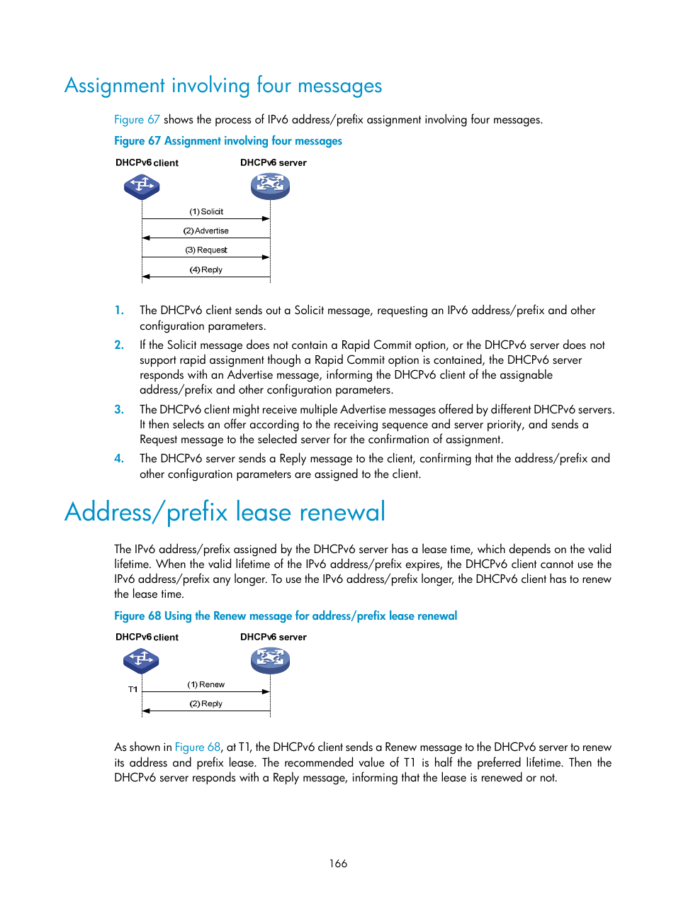 Assignment involving four messages, Address/prefix lease renewal | H3C Technologies H3C S12500 Series Switches User Manual | Page 180 / 249