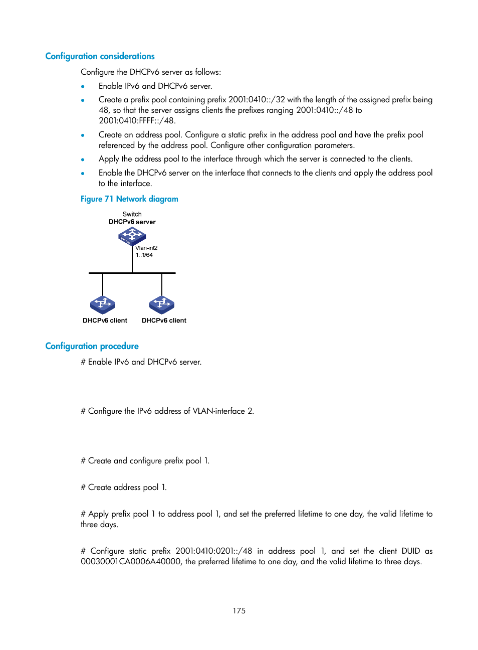 Configuration considerations, Configuration procedure | H3C Technologies H3C S12500 Series Switches User Manual | Page 189 / 249