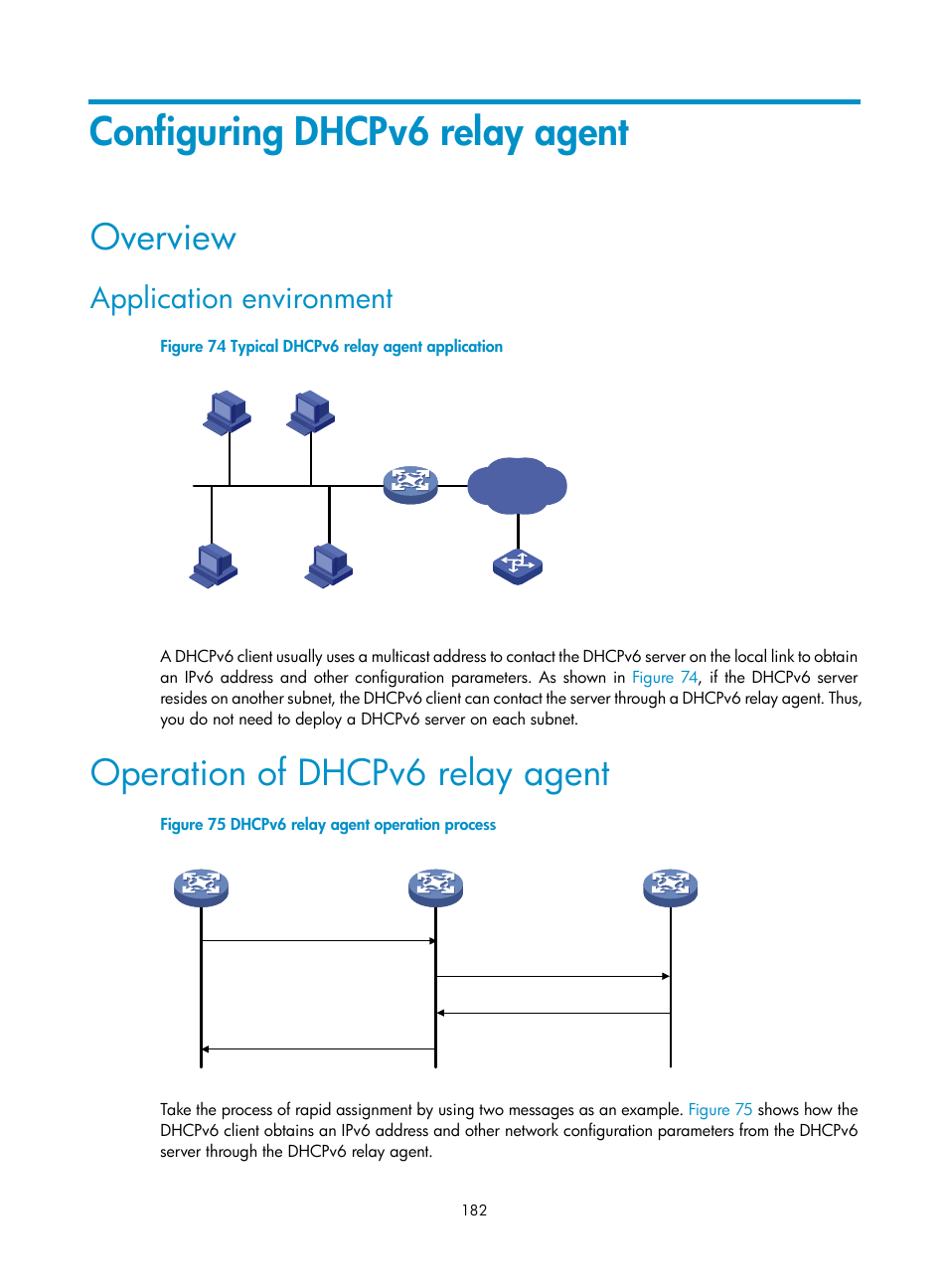 Configuring dhcpv6 relay agent, Overview, Application environment | Operation of dhcpv6 relay agent | H3C Technologies H3C S12500 Series Switches User Manual | Page 196 / 249