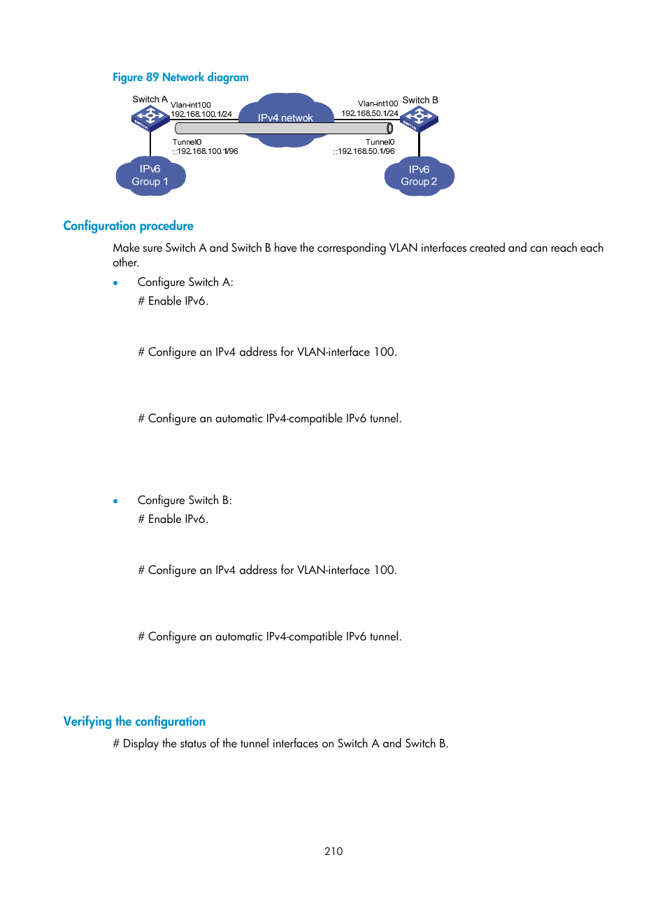 Configuration procedure, Verifying the configuration | H3C Technologies H3C S12500 Series Switches User Manual | Page 224 / 249